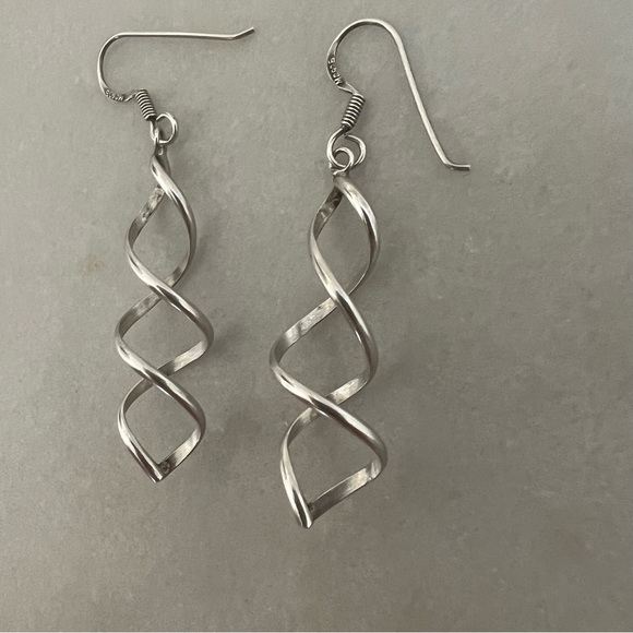 Sterling Silver Spiral Dangle Earrings - Picture 6 of 13